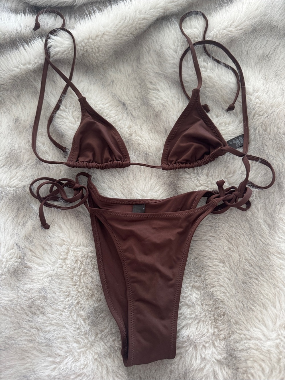 Skims Women's Brown Triangle String Bikini XXS